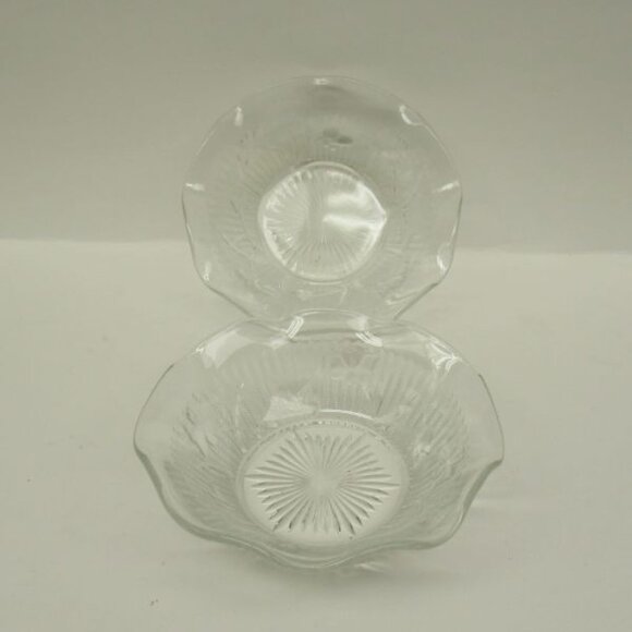 2 - Jeannette Glass Vintage Crystal IRIS and HERRINGBONE 5" Ruffled Sauce Bowls - Picture 3 of 4
